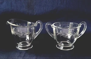 Fostoria Holly Clear Open Sugar Bowl & Creamer - Picture 1 of 8