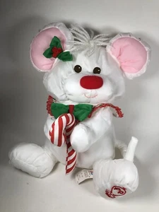Fisher Price Vintage Plush Puffalump Mouse White Candy Cane 1987 10” 8036 Nylon - Picture 1 of 13
