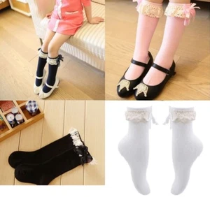 Girl Socks with Lace Warm Cotton Princess Style Knee Long Socks Kids Toddler - Picture 1 of 10