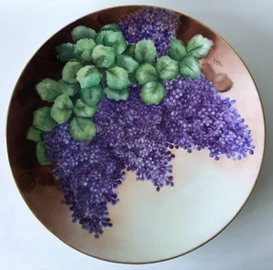 "Antigua placa de cargador grande de 12"" firmada por artista A Hahn púrpura lila pintada a mano" - Imagen 1 de 9