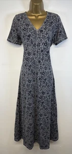 Laura Ashley Country Dress Blue Grey Floral V Neck Cap Sleeve Maxi XL UK 14/16 - Picture 1 of 13