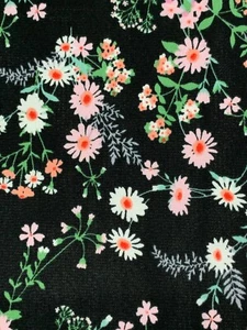 Daisy Floral Knit Mesh Fabric Apparel Black Flower By The Yard  - Picture 1 of 3