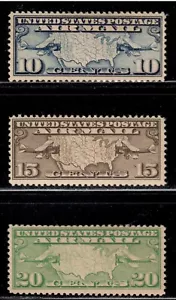 US Airmail # C7 - C8 - C9 US Map & 2 Planes , F-VF OG HR - I Combine S/H - Picture 1 of 1