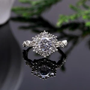 Solitaire Round VVS Cut Moissanite White Gold Plated Silver Engagement Ring Set - Picture 1 of 4
