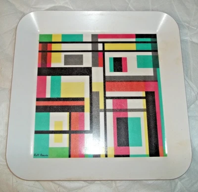 MCM 14" Geometric Design Melamine Tray Waverly Products 1954 Artist Ruth Reeves - Image 1 of 4