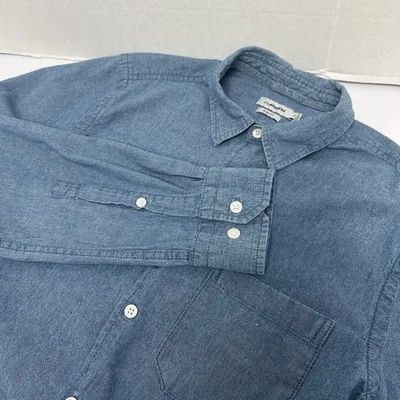 J. Lindberg Blue Cotton Chambray Slim Fit Long Sleeved Button Front Shirt Medium Foto 1 de 4