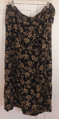 De Colección Lauren Ralph Lauren Talla 20 Seda Lino Negro Floral Falda Envolvente Boho Western Foto 1 de 4