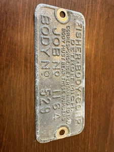 Fisher Body Corp Detroit Michigan Body Metal Tag - Picture 1 of 4
