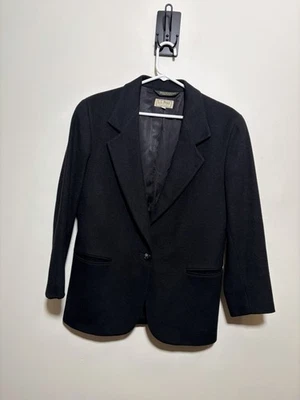 LL Bean Women's Vintage Wool Cashmere Blazer Black, One Button, Notch Collar - Image 1 of 4