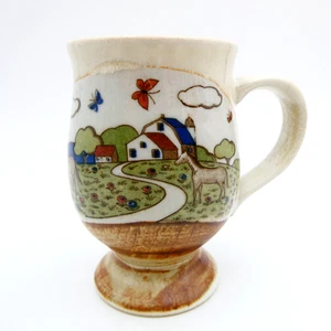 Taza Pedestal Otagiri Campo Paisaje Caballos Granero Gres Cottagecore COMO ESTÁ - Imagen 1 de 9