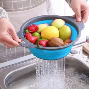 Collapsible Colander Strainer Round Foldable Draining Basket Easy Storage Fruit - Picture 1 of 18