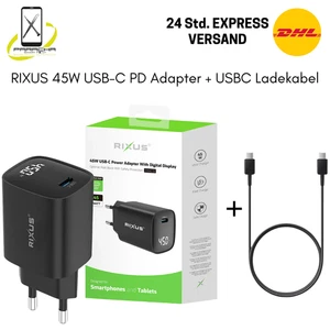 45W Adapter Schnellladegerät RIXUS USB-C Netzteil mit USB-C Ladekabel - Bild 1 von 9