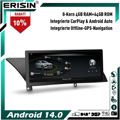 10.25" 4+64GB Android 14 Autoradio GPS Navi DAB+ Canbus für Audi A4 S4 RS4 A5 S5 - Bild 1 von 4