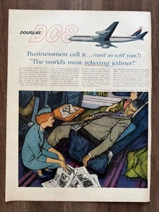 Douglas DC-8 Worlds Most Relaxing Jetliner Print Ad Airplane Travel Flying  - Picture 1 of 4