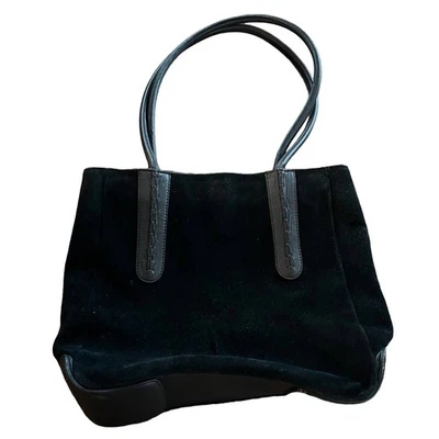 GIANI BERNINI Handbag Black Suede Leather Trim Shoulder Satchel Tote Bag - Image 1 of 4