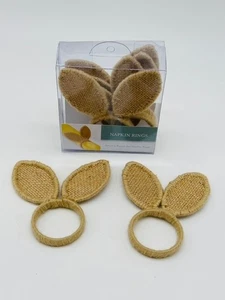 Set of 6 Natural Burlap and Jute Bunny Ears Napkin Rings Easter - Picture 1 of 4