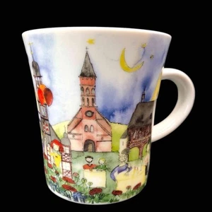 Vintage Kahla Germany Town Village Festival Porcelain Mug Ferris Wheel Churches - Picture 1 of 6