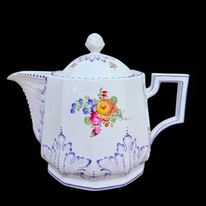 RARE Nymphenburg Bavaria PERL Pearl Blue Painted Dresden Flowers Tea Pot (983) - Picture 1 of 12