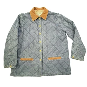 Talbots Petites Medium Denim Horse Hunting Lined Chore Coat Corduroy Collar - Picture 1 of 14