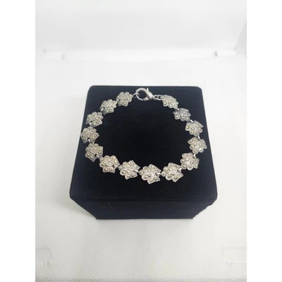 Brazalete de eslabones de plata de ley .925 con concha de almeja de marcasita "leer" 7" Foto 1 de 4