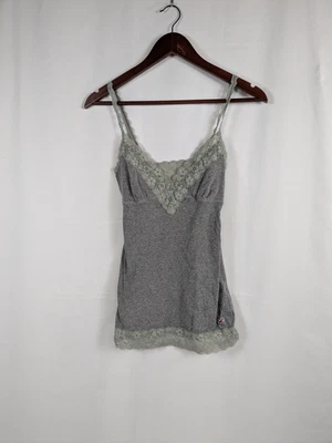 Vintage Y2K Hollister Cami Tank Top Small Babydoll Lace Trim Coquette Gray A093 - Image 1 of 4