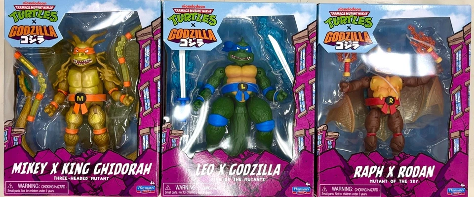 Playmates TMNT X Godzilla Leonardo Michelangelo Raphael Ghidorah FULL SET - Image 1 of 1