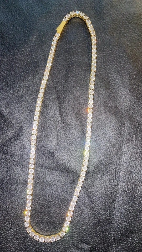 Men's 18-inch Gold-Plated Stainless Steel Diamond Tennis Chain CV glass diamonds - Image 1 of 1