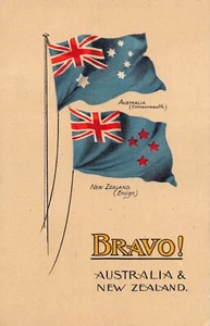 POSTKARTE AUSTRALIEN GRÜSSE BRAVO FAHNEN NEUSEELAND AUSTRALIEN - Bild 1 von 2