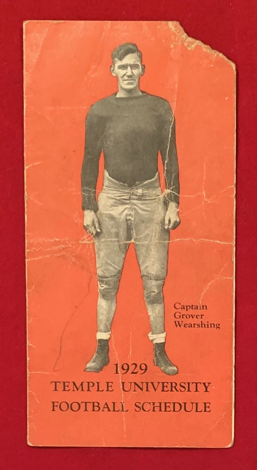 Antiguo calendario de bolsillo de fútbol americano de la Universidad del Templo de 1929 principios de la década de 1920 Filadelfia Foto 1 de 3
