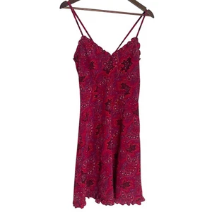 Vintage Y2K Express Midi Slip Sun Dress Small Pink Paisley Cross Back Ruffle Hem - Picture 1 of 6