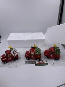 Mr Christmas set of 3 Light Up Battery Cermic Mini Classic Pick Up Trucks New - Picture 1 of 15