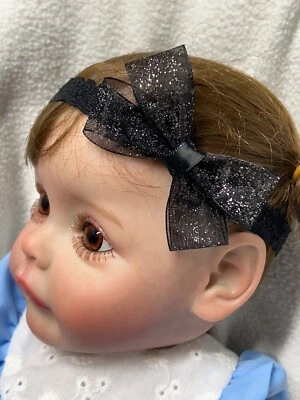 Black sparkly, sheer chiffon 2” hair bow headband , black glittery hairbow - Image 1 of 4