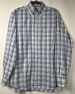 Paul Shark Yachting Mens Shirt M Blue Check Long Sleeve Button Up Made In Italy - Picture 1 of 11