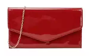 Women's Patent Leather Clutch Bag Plain Party Wedding Wet Look Evening Handbags - Picture 1 of 15