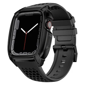 Para Apple Watch 8/7/6/5/4/SE 44/45mm Caja de Acero Inoxidable Banda de Goma Mod Kit - Imagen 1 de 17