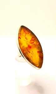 Substantial Real Baltic Amber Ring BIG & LONG 925 Silver Size P1/2~Q #20571 - Picture 1 of 24