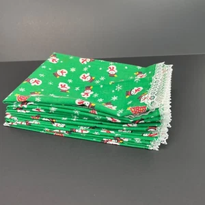 Green Snowman Dinner Napkins Set of 7 Table Linen Christmas 16.5” Holiday Vtg - Picture 1 of 4