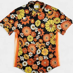 Mavrans Flower Power Weekend Shirt Men's Medium Orange/Brown/Yellow UPF 50 - Picture 1 of 14