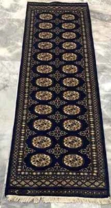 Blue Turkmen Bokhara Area Rug Original Fine Quality Hand knotted Wool 64x198cm - Picture 1 of 4