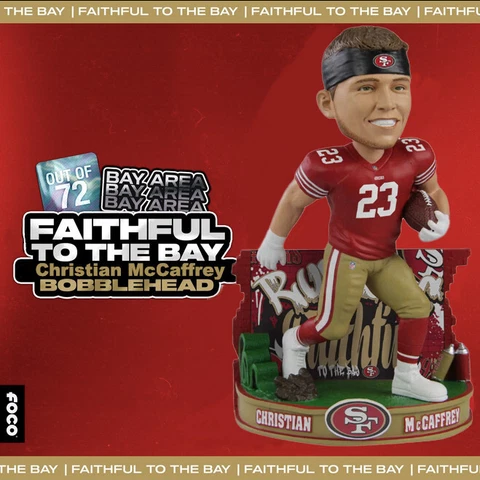 Christian McCaffrey San Francisco 49ers Faithful To The Bay Bobblehead Ltd Ed 72 Cover