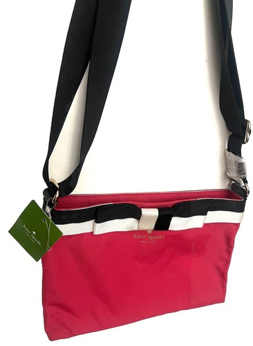 BORSA A TRACOLLA KATE SPADE CONVERTIBILE A RIGHE NUOVA CON ETICHETTE TESSUTO CON CERNIERA