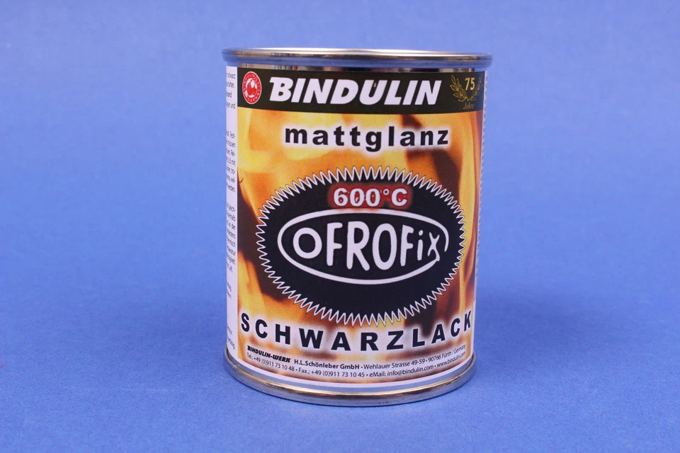 Bindulin Ofrofix 600°C 125 ml Ofenrohrlack Eisenlack Schwarzlack Ofenrohr