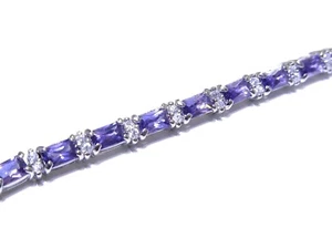 Hermosa pulsera baguette de plata .925 y corte redondo circonita cúbica blanca y púrpura para dama - Imagen 1 de 6