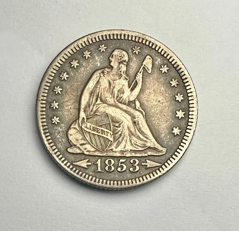1853 Seated Liberty Quarter, with Arrows and Rays, Choice XF Cover