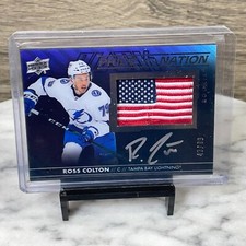 2021-22 UD Black Pride of a Nation Ross Colton Patch Auto 43/99 Tampa Bay NHL