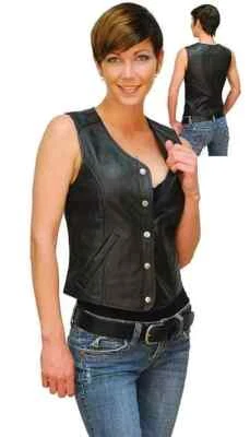 Women Classic Waistcoat Leather Stylish Lambskin Black Button Western Vest coat - Image 1 of 4