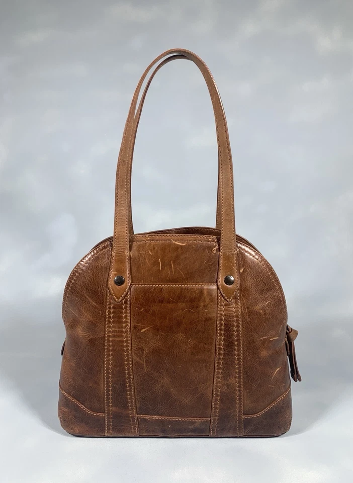 FRYE Melissa Domed Leather Tote Satchel COGNAC DB0563
