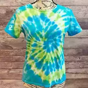 Oscar de la Renta blau & grün spiralförmiges Upcycled-T-Shirt mit maßgeschneiderter Krawatte - Größe Medium - Bild 1 von 12