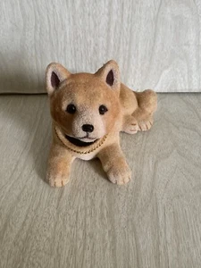 VTG 70s Nodding Nodder Shiba Inu Dog Puppy Flocked Bobble Head 5.5" x 4" READ - Picture 1 of 7