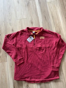 USC Trojaner Damen Viertel-Reißverschluss doppelseitig rot mit Schmucksteinen besetztes Logo Gr. L Stadion neu mit Etikett! - Bild 1 von 10